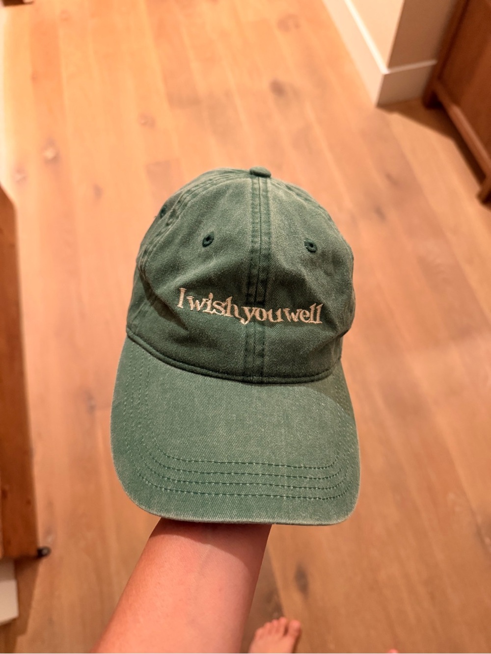 I Wish You Well Green Embroidered Cotton Baseball Cap